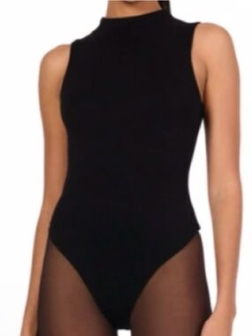 Naked Wardrobe Black Velvet Mock Neck Bodysuit NWT L - Sleek & Chic Turtleneck